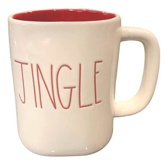 Rae Dunn JINGLE Large Ceramic Christmas Coffee Tea Cup Christmas Red Interior - Picture 1 of 7